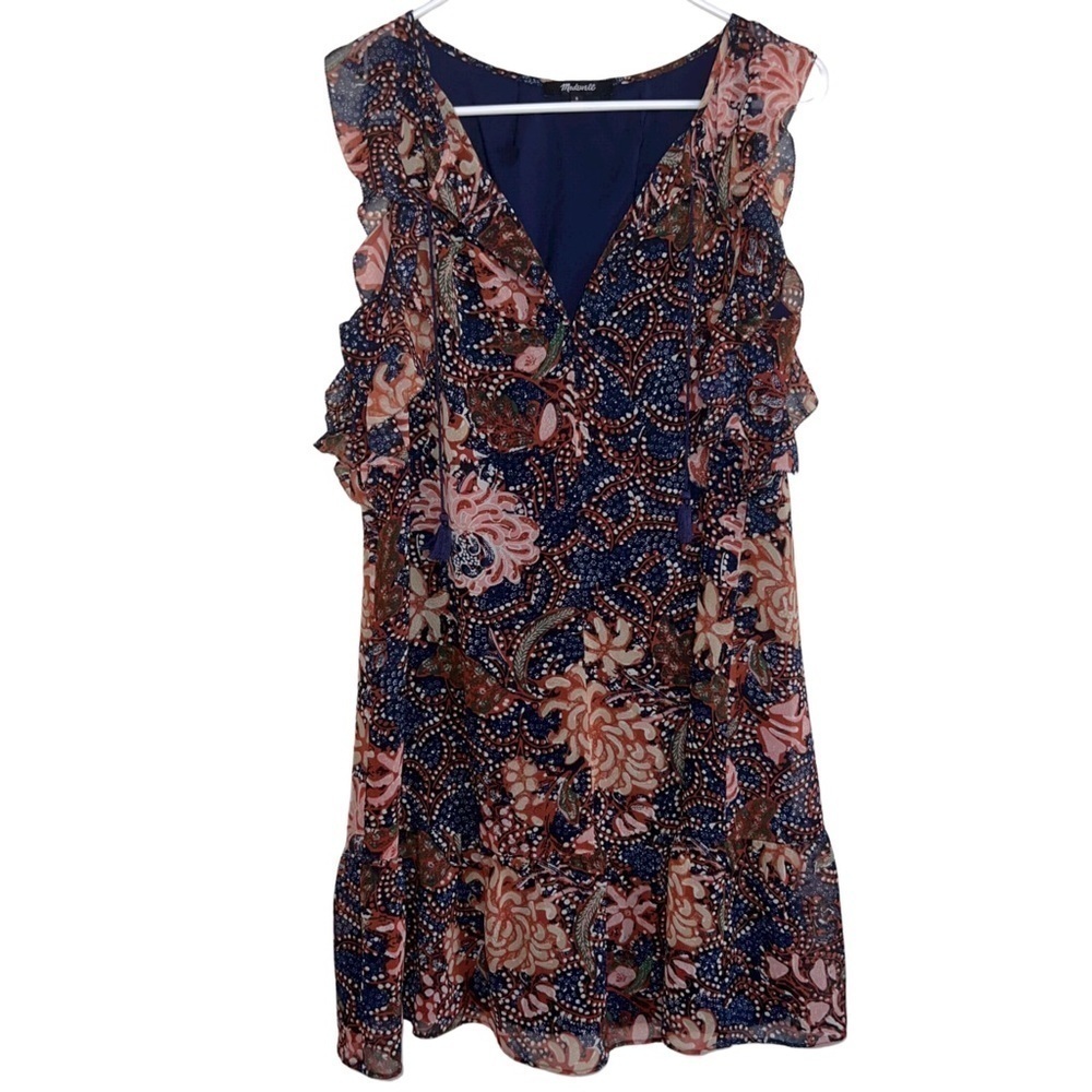 Madewell Lily Ruffle Dress on Sea Floral Print Size Small